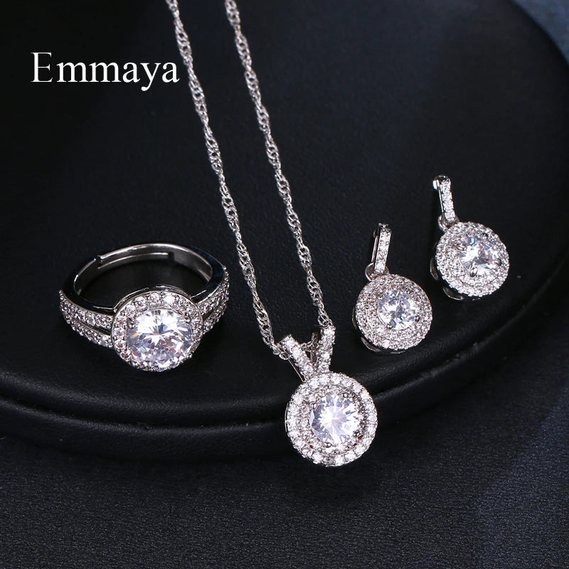 Emmaya Exclusive Top Quality Fashion Trinket Sets White Zircon 3PCS Jewelry Sets Wedding Party Gift