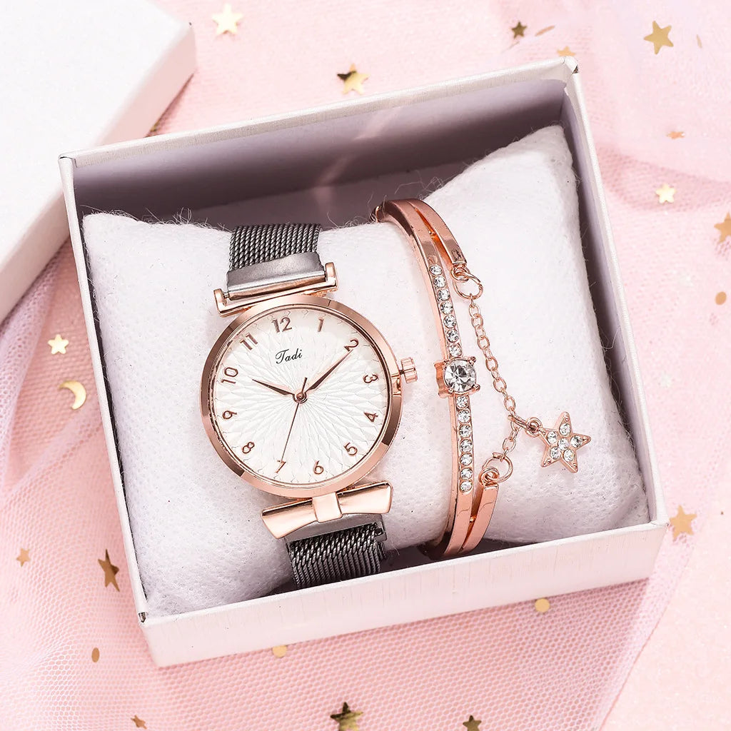 Luxury Women's Watches Set Elegant Female Wristwatches Magnetic Mesh Band Rose Woman Watch Bracelet montre femme reloj mujer