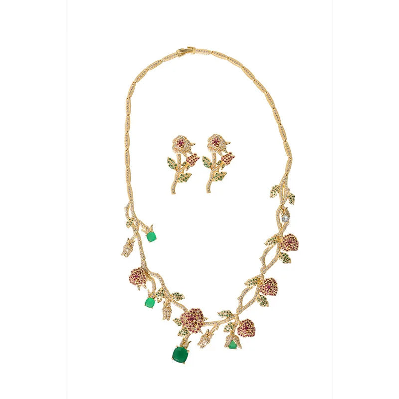 HIBRIDE Gold Color Rose Flower Bridal Necklace Jewelry Sets Luxury CZ Jewelry for Women Wedding Accessories bijoux femme N-1227