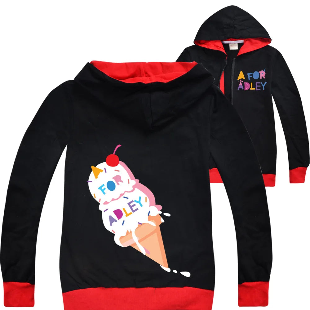 A for Adley Coat Camisa para niños Camiseta para niños Ropa de otoño para niñas pequeñas Suéter con Capucha para niños Chaqueta con Cremallera de Manga Larga para niños