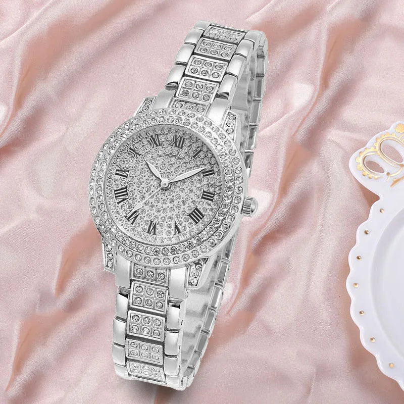 Luxury Women Watches Fashion Diamond Golden Ladies Quartz Watch Bracelet Set Dial Simple Rose Female Chain Women Watches