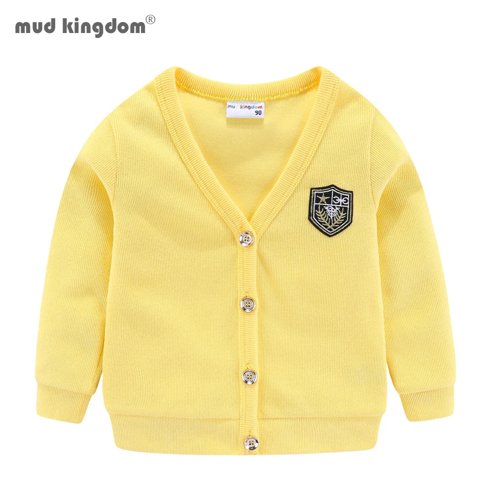 Mudkingdom Boys Girls Cardigan Outerwear Embroidery Applique Single Breasted Kids Sweater Long Sleeve V-neck Coat Boy Clothes