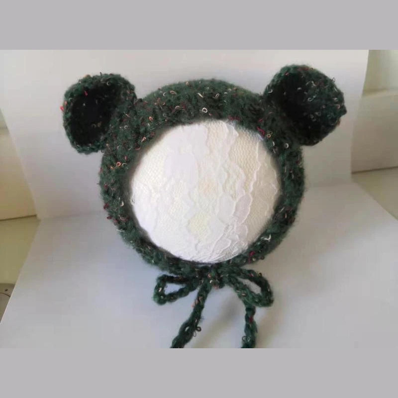 Woolen Knitted Baby Bear Hat Newborn Infant Photography Crochet Cap Boys Girls Photo Props Beanie Headwear Studio Accessories