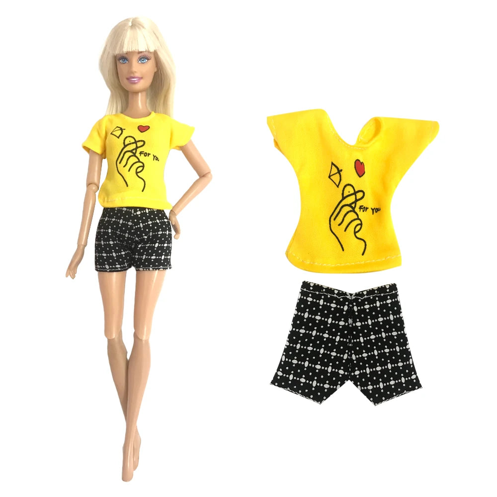 NK NEW Style Doll Summer Clothes Casual Wear Fashion Pattern Shirt Cute Pants Shorts For Barbie Doll Baby Toys Accessories JJ