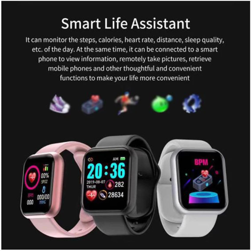 Women's Digital Men Sport Fitness Tracker Smart Bracelet Women Electronic Smart Watch Clock Y68 D20 Smart Watch For Android IOS