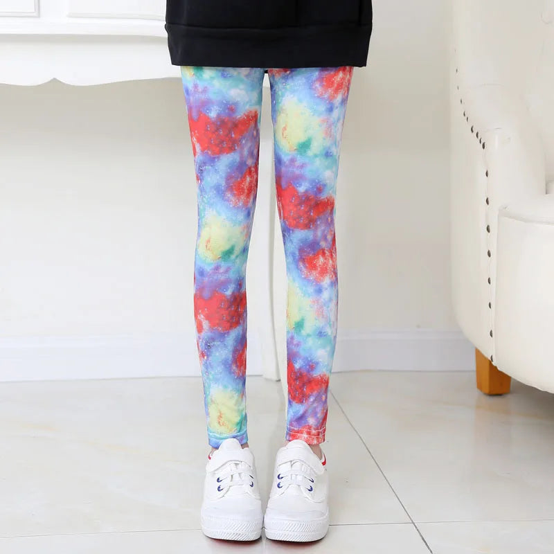 Girls Leggings Stretch Spring Summer Flower Printed Kids Children Pants