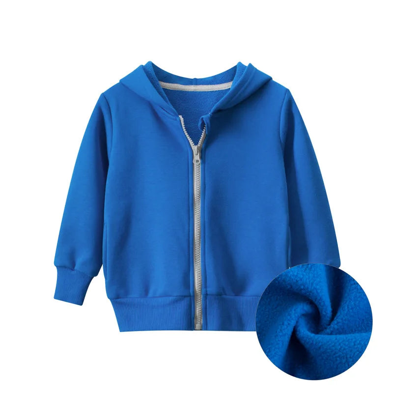 Primavera invierno ropa con capucha sólida para niños niñas algodón cremallera Villus Casual abrigo simplificado sudadera ropa