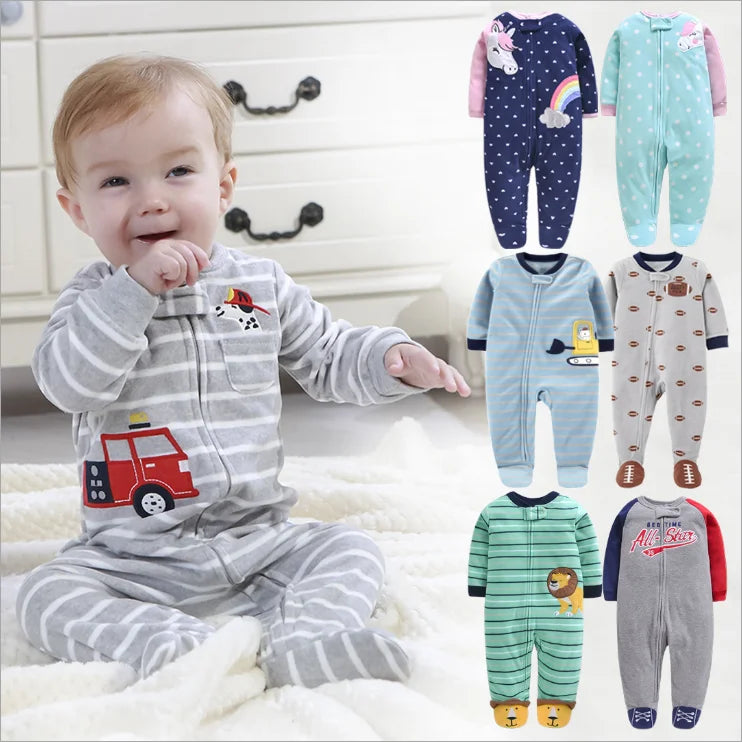 Footed Warm Baby Rompers 2023 Spring Fall Micro Polar Fleece Hot Baby Pajamas jumpsuits Infant baby boy girl sleepwear 0/3-12M