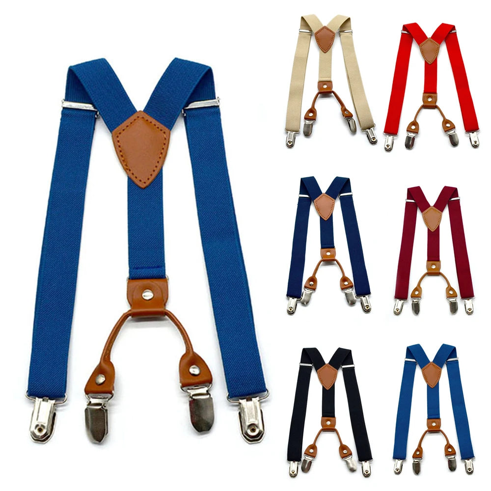 Kids Children Adjustable Suspenders Braces Clip-On Elastic For Boys Girls Soild Color Y-Back Braces Elastic Adjustable Suspender