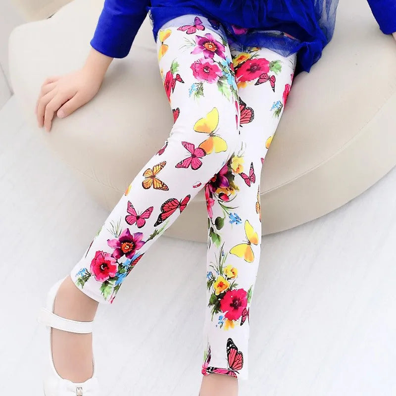 Girls Leggings Stretch Spring Summer Flower Printed Kids Children Pants
