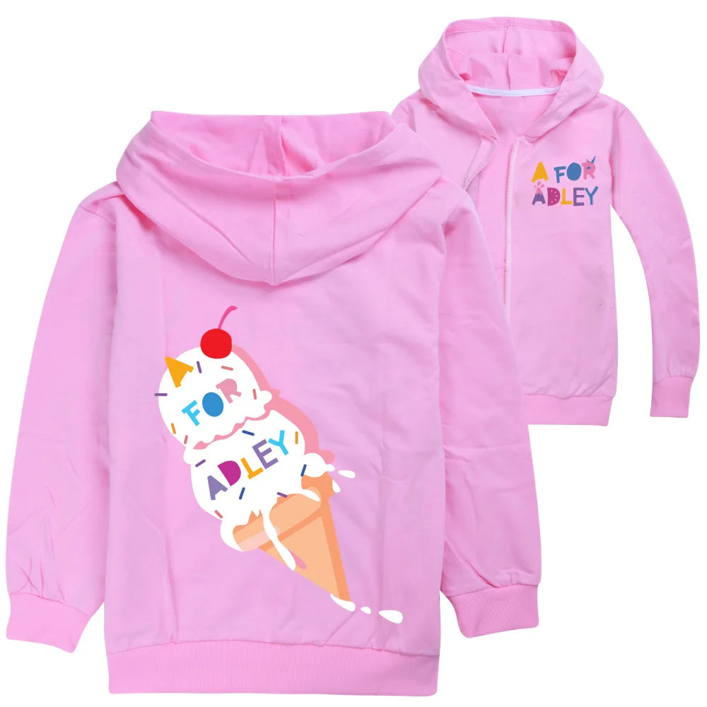 A for Adley Coat Camisa para niños Camiseta para niños Ropa de otoño para niñas pequeñas Suéter con Capucha para niños Chaqueta con Cremallera de Manga Larga para niños