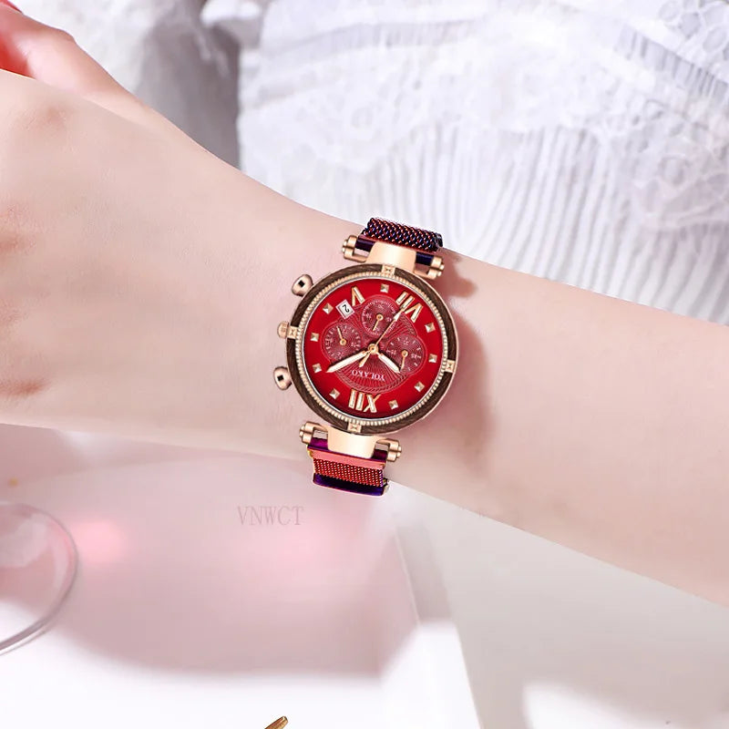 New 6pcs Set Women Watches Magnetic Starry Sky Female Clock Quartz Wristwatch Fashion Ladies Wrist Watch Relogio Feminino