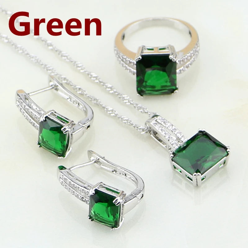 Blue Rhinestone White CZ Costume Jewelry 925 Silver Bridal Jewelry Sets for Women Wedding Earring/Pendant/Necklace/Ring