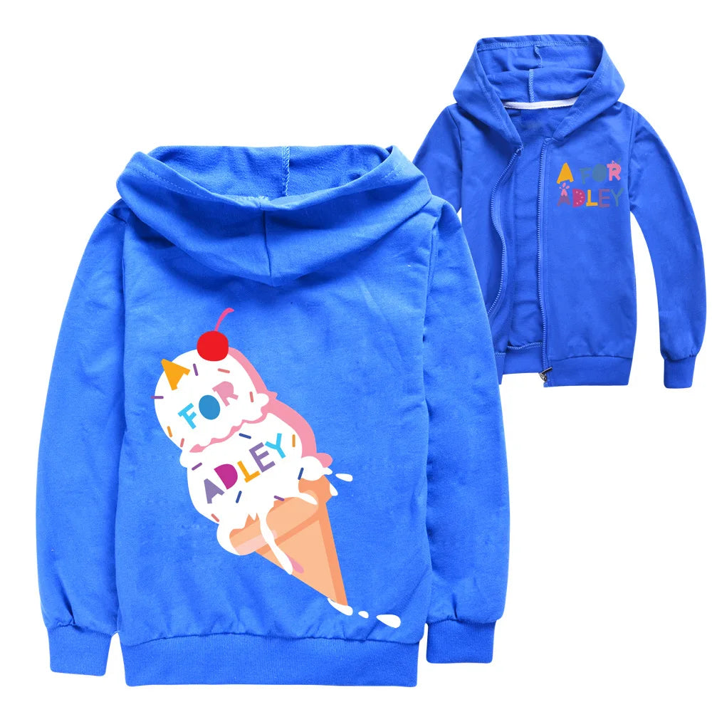 A for Adley Coat Camisa para niños Camiseta para niños Ropa de otoño para niñas pequeñas Suéter con Capucha para niños Chaqueta con Cremallera de Manga Larga para niños