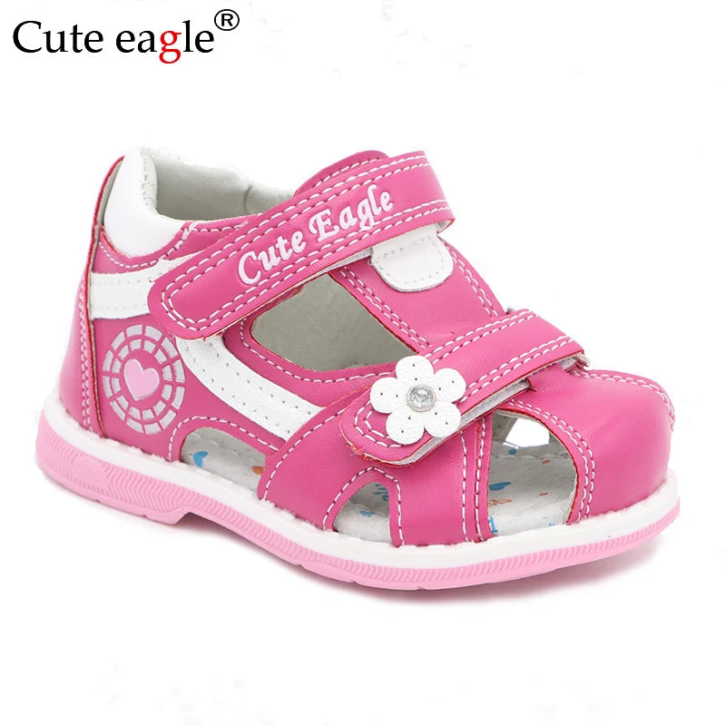 Cute Eagle Summer Girls Sandals Pu Leather Toddler Kids Orthopedic Sandals Girls Closed Toe Baby Flat Shoes