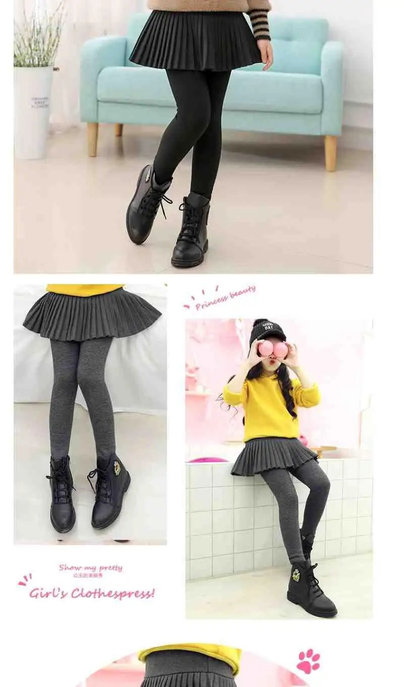 Girls Leggings Kids Autumn Winter Pants Tight for Girls False Two Pieces Culotte Children Skirt-pants Trousers 10 12 13 Years