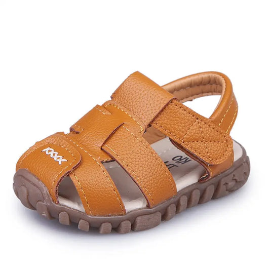 Kids Beach Sandals for Boys New Summer Baby Boy Shoes Soft Leather Bottom Non-Slip Closed Toe Safty Shoes Children Sandals