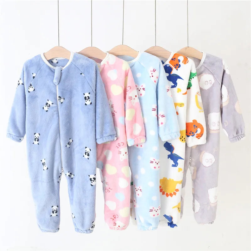 Baby Pajamas For Boys Girls Thick Warm Pajama Autumn Children Flannel Onesies Jumpsuits Winter Kids Cartoon Blanket Sleepwear