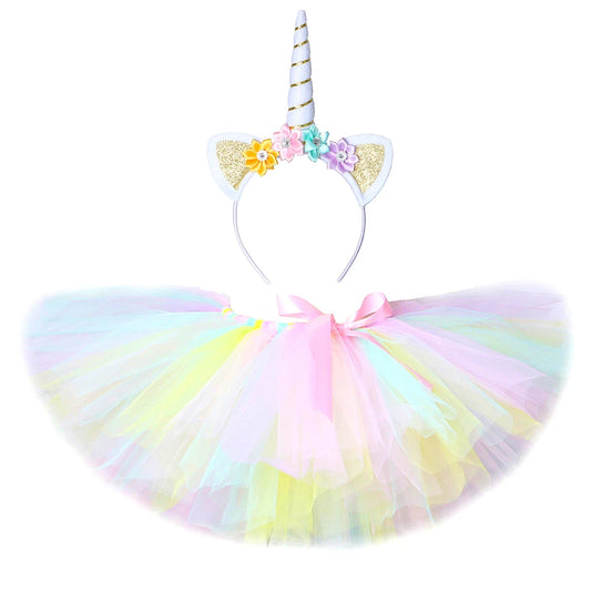 Pastel Unicorn Tutu Skirt for Baby Girls Dance Tutus Kids Tulle Skirts for Birthday New Year Costume Toddler Outfits