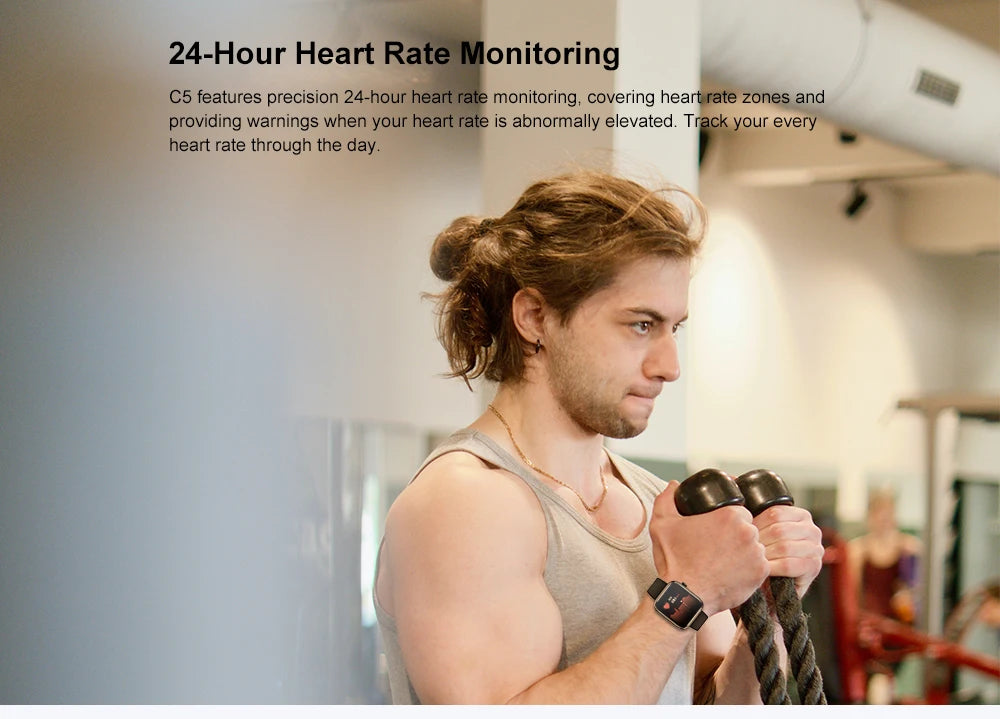 Cubot C5 Smart Watch 1.7"Heart Rate Monitor 10 Sport Modes 5ATM Waterproof Call Message Notification Women Men Sports Smartwatch