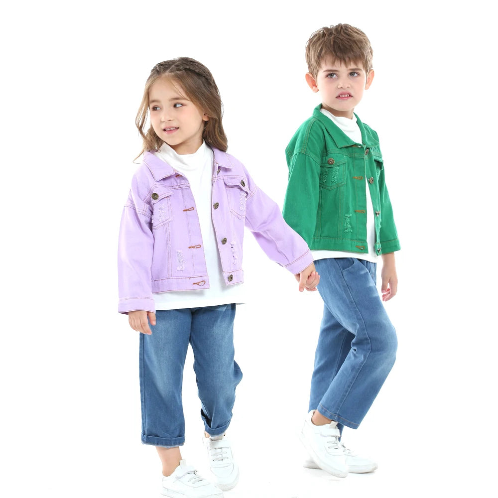 Top y top moda niños niñas Casual chaqueta de mezclilla rota niños niños gabardina niño agujeros prendas de vestir exteriores ropa de vaquero