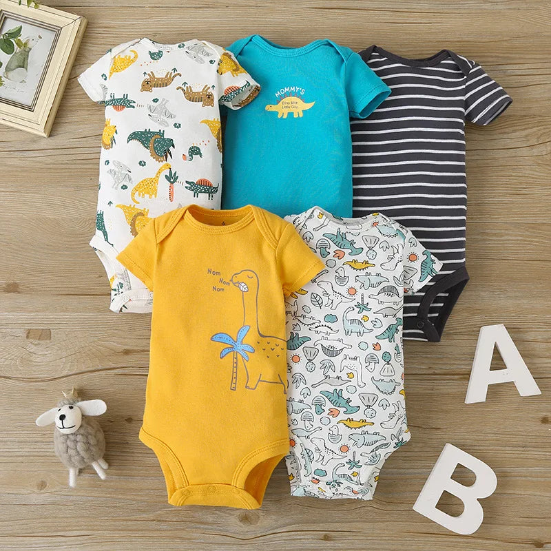 5PCS/Lot Baby Boys Girls Bodysuits 100% Cotton Short Sleeves Kids Clothes 6-24 Month Newborn Body Bright Prints bebe Jumpsuit