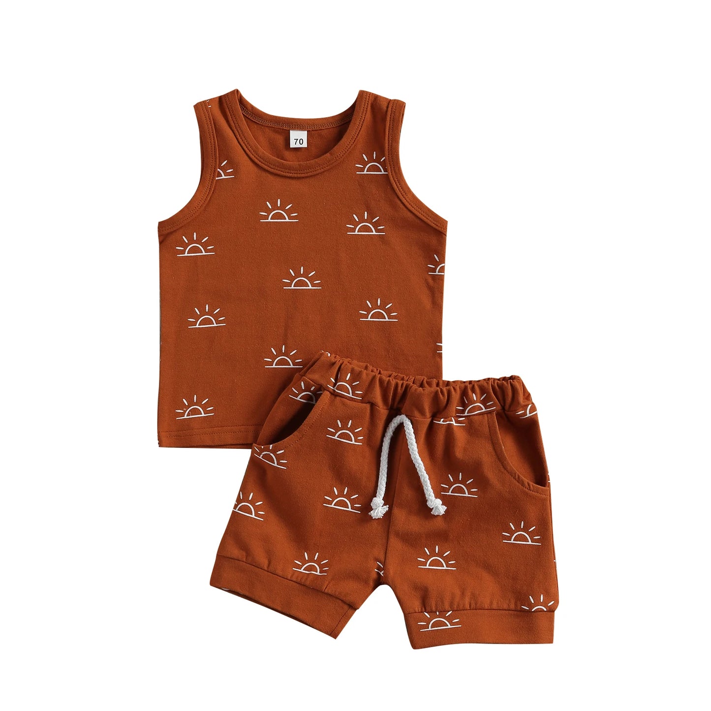 2021 0-3Y Toddler Baby Clothing Summer Soft Cotton 2pcs For Infant Boys Girls Sun Print Sleeveless Top Vest+Shorts Outfits Set