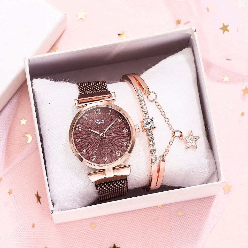 Luxury Women's Watches Set Elegant Female Wristwatches Magnetic Mesh Band Rose Woman Watch Bracelet montre femme reloj mujer