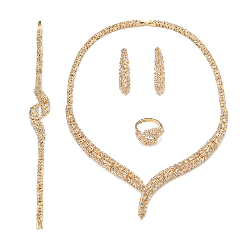 Jewelry Sets HADIYANA Elegant Trendy Birdal Necklace Earring Ring And Bracelet Set Women High Quality CN1805 Conjunto De Joyas