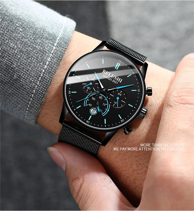 BELUSHI New Fashion Mens Watches Top Luxury Brand Sport Quartz Luminous Waterproof Chronograph Wristwatch Mens Watches