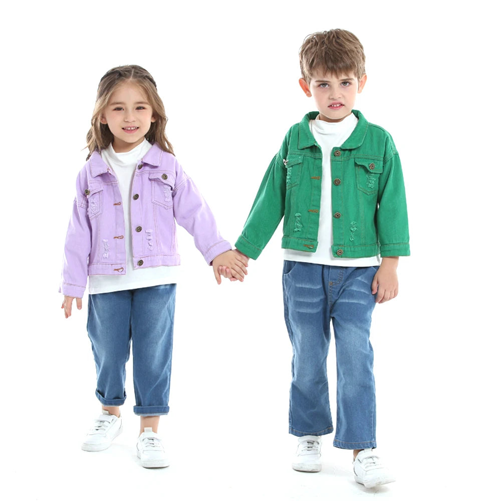 Top y top moda niños niñas Casual chaqueta de mezclilla rota niños niños gabardina niño agujeros prendas de vestir exteriores ropa de vaquero