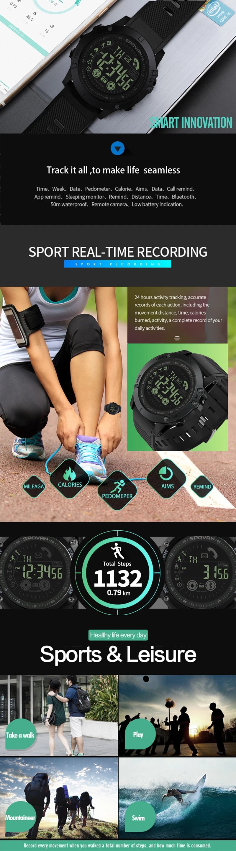 Smart Watch Men Sport Bluetooth Electronic Watches Black Military Quality A Smartwatch Waterproof Wristwatch Reloj Mujer