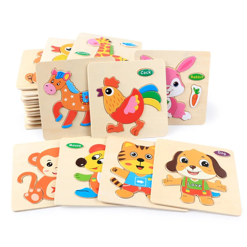 Baby Toys 3D Wooden Puzzle Jigsaw Toys for Children Cartoon Animal Puzzles Intelligence Kids Early Educational Brain Teaser Toys