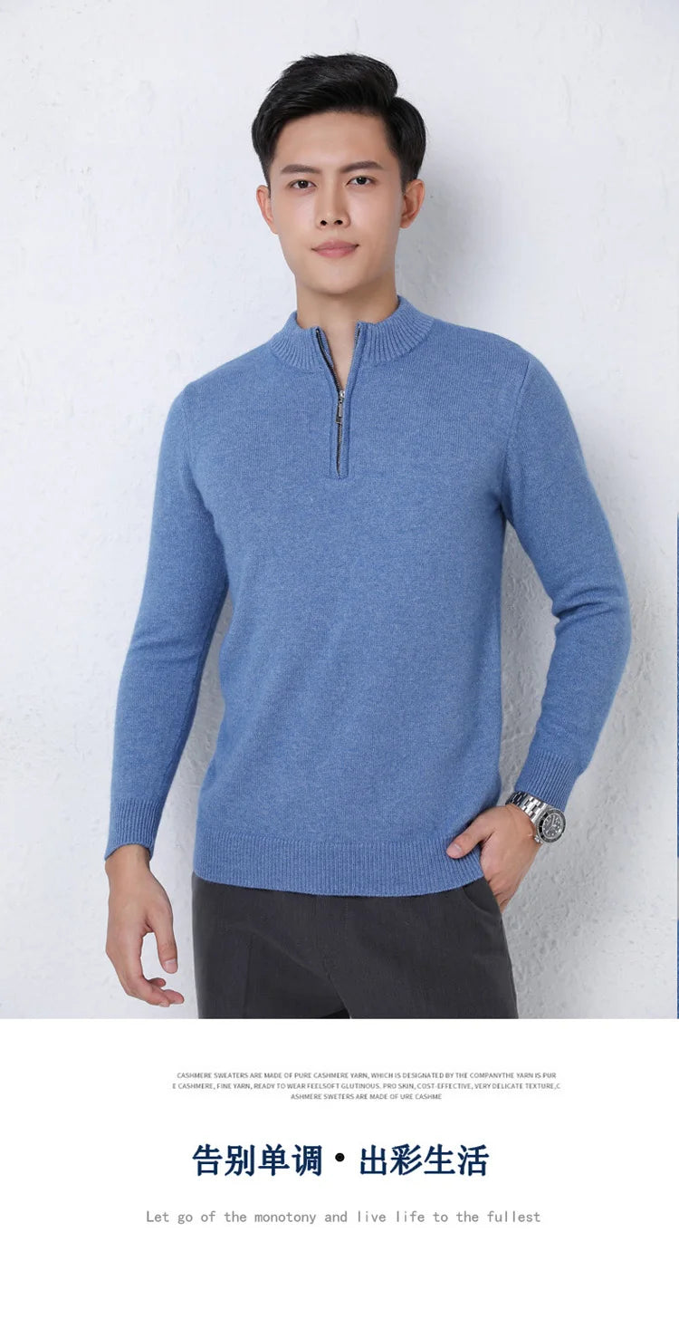 2025 New Pure Cashmere Sweater Men's Knit Large Size High-End Top 100%Wool Half High Neck Thick Pullover Winter Youth Wild Warm