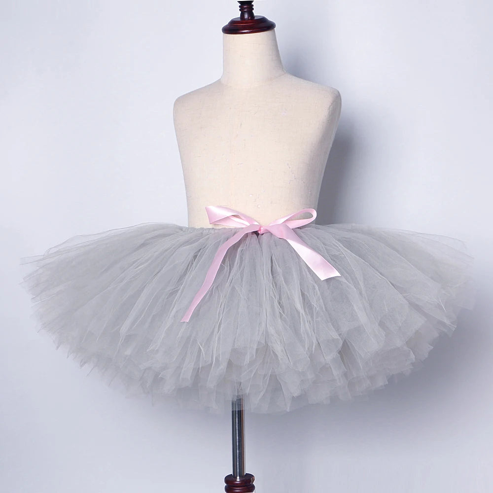 Gray Mouse Tutu Skirt Outfit for Baby Girls Animal Halloween Tutus Costumes for Kids Toddler Shoot Prop Birthday Tulle Skirts