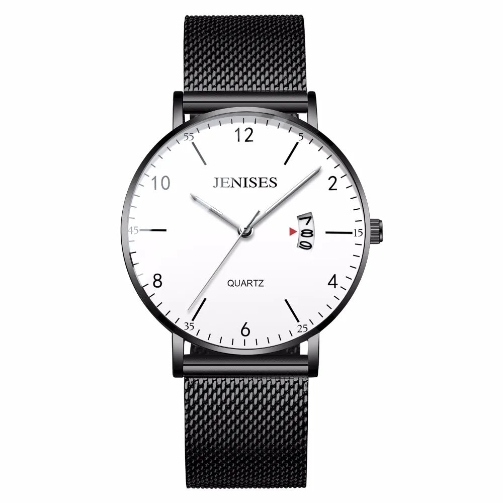 Fashion Luxury Simple Business Watch Man Ultra Slim Case Waterproof Quartz Wristwatch Jenises Black Mens Watch Reloj Hombre