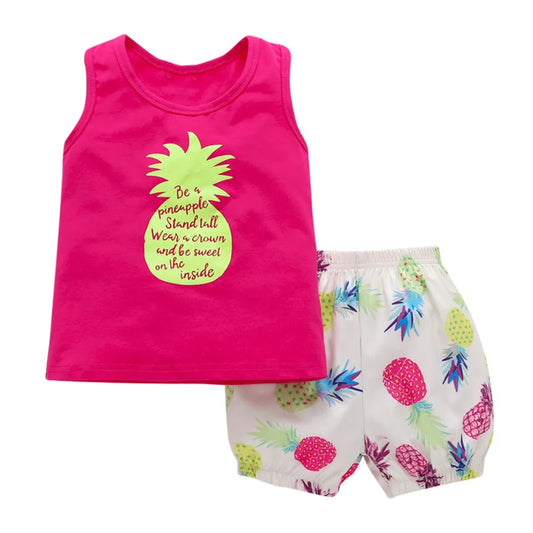 Children girls clothing set fruit pineapple Summer style Tops vest +shorts Toddle Kids girls clothes sets