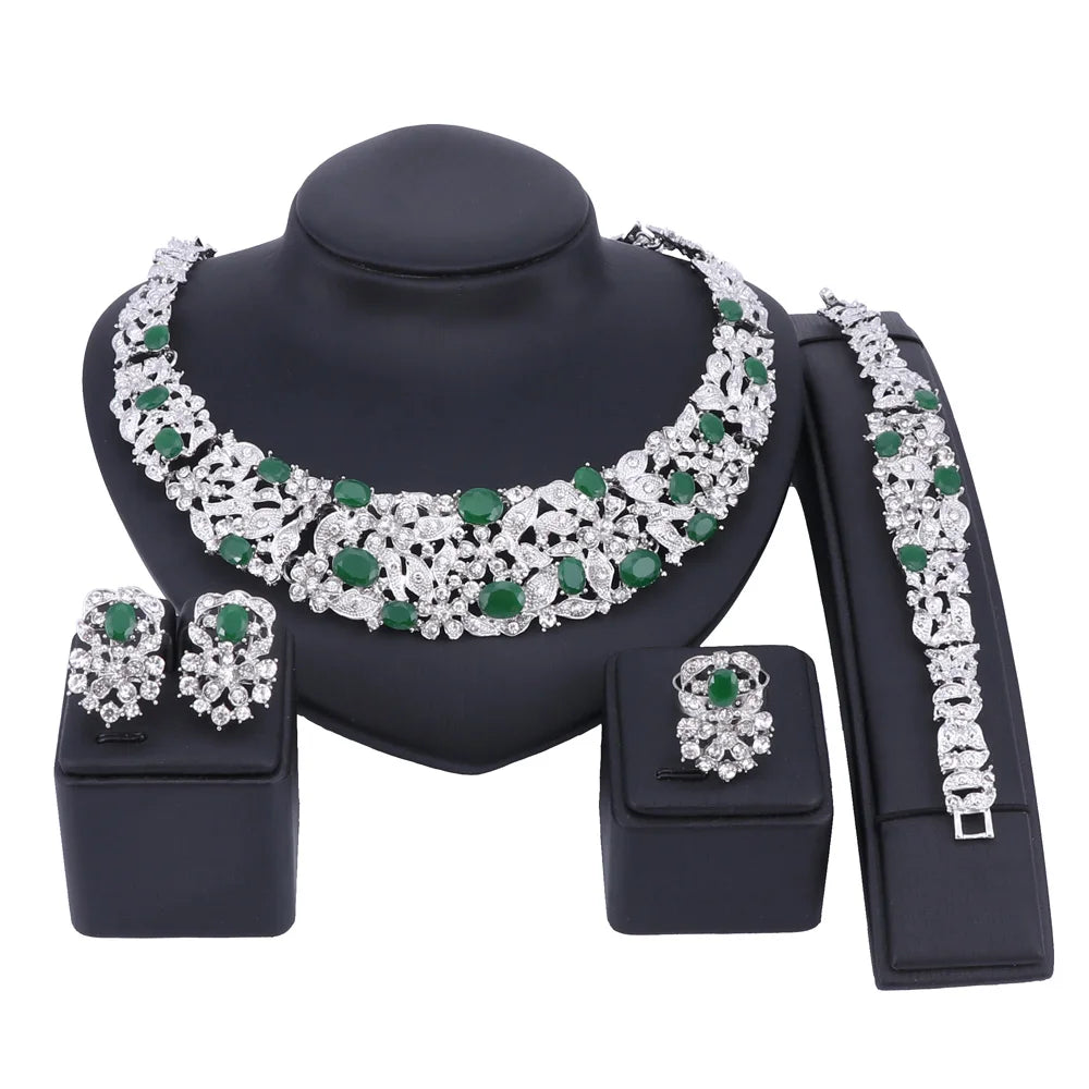 Bohemia Crystal Brides Jewelry Sets Gold Silver Color Rhinestone Necklace Set Wedding Jewelry for Women Bridal Party Anniversary