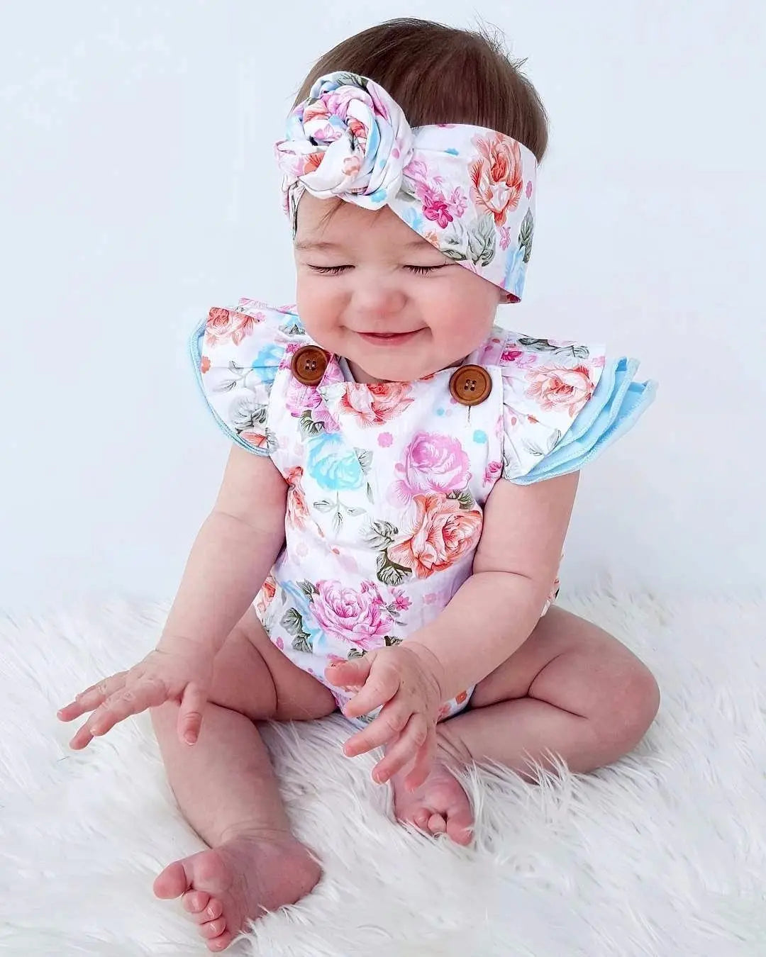 Toddler Infantil Newborn Baby Girls Floral Romper Fashion Jumpsuit Summer Headband 2PCS Sunsuit Outfit Set