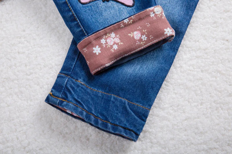 DIIMUU Kids Baby Toddler Clothing Girls Overalls Denim Suspender Pants Printing Love Cute Casual Jumpsuits Long Sleeve Trousers