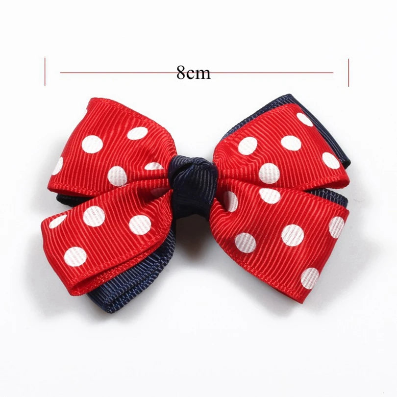 120pcs/lot 3" 9colors High Quality Cheap Grosgrain Dot Ribbon Hair Bow Clip Girls Organza Hair Bows For Toddle Hair Accessories