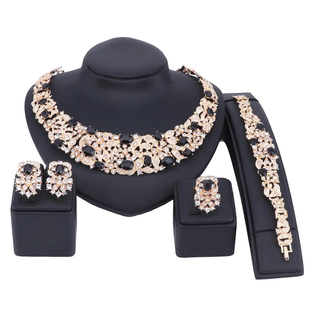 Bohemia Crystal Brides Jewelry Sets Gold Silver Color Rhinestone Necklace Set Wedding Jewelry for Women Bridal Party Anniversary