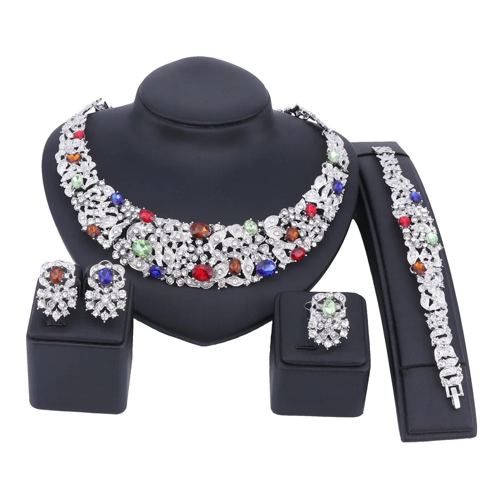 Bohemia Crystal Brides Jewelry Sets Gold Silver Color Rhinestone Necklace Set Wedding Jewelry for Women Bridal Party Anniversary