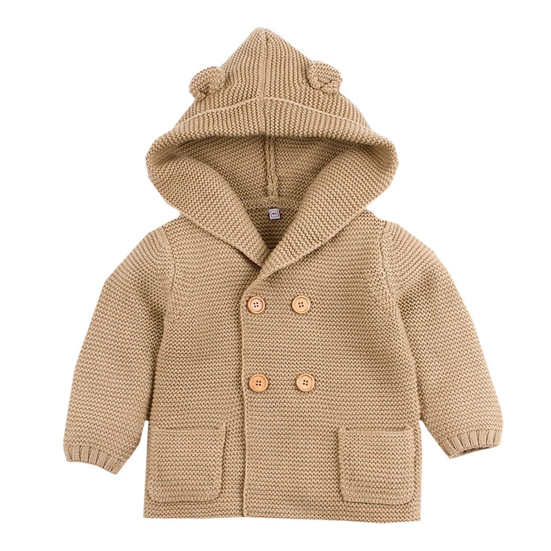 Winter Sweaters For Baby Girls Cardigans Autumn Hooded Newborn Boys Knitted Jackets Cartoon Bear Children's Long Sleeve Clothing