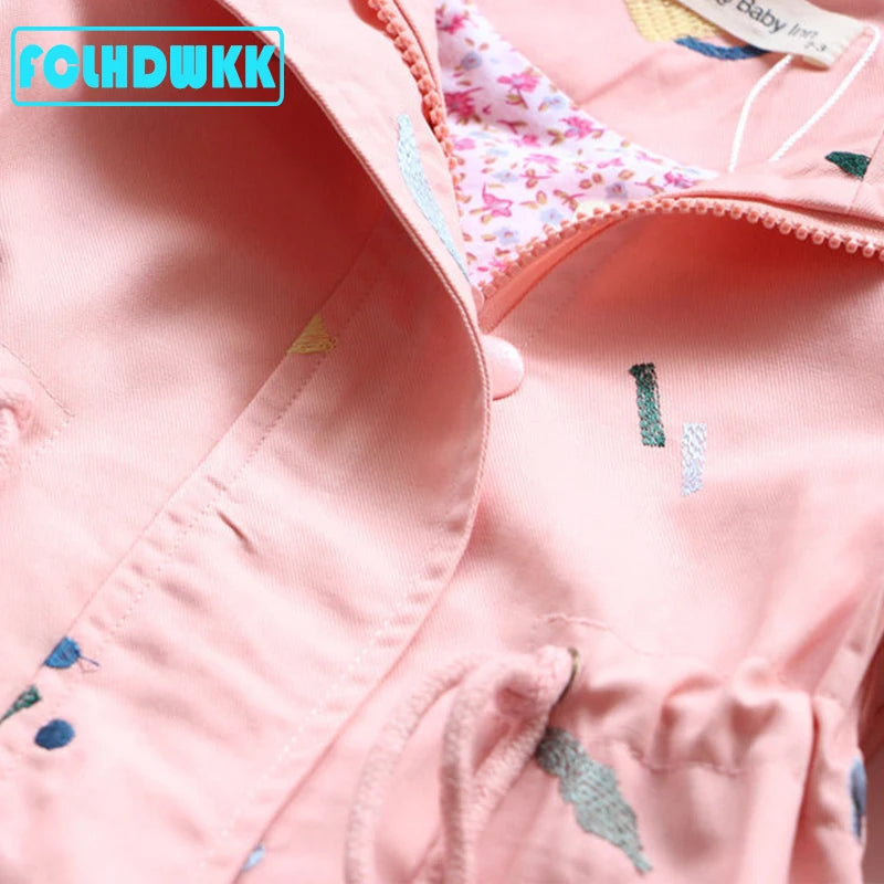 Spring Autumn Girls Windbreaker Coat Jackets Baby Kids Flower Embroidery Hooded Outwear For Baby Kids Coats Jacket Clothing