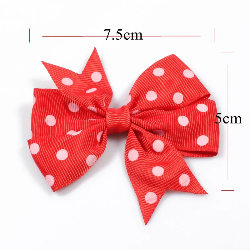 120pcs/lot 3" 24colors Dovetail Grosgrain Dot Ribbon Kids Bows with Clip Kids Girl Organza Hair Bows For Toddle Hair Accessories