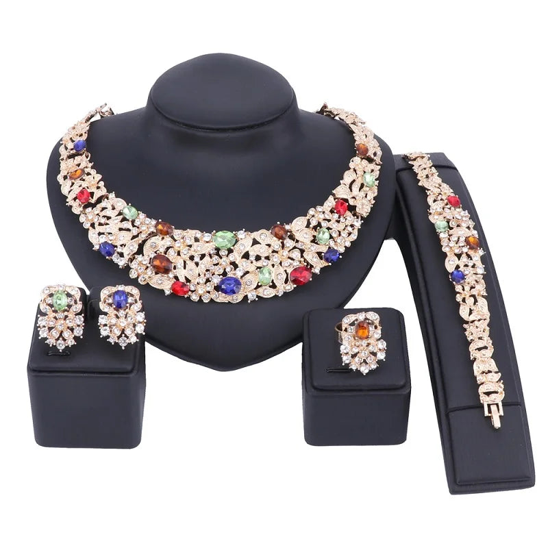 Bohemia Crystal Brides Jewelry Sets Gold Silver Color Rhinestone Necklace Set Wedding Jewelry for Women Bridal Party Anniversary