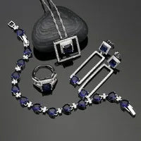 925 Silver Bridal Jewelry Sets Black Cubic Zirconia White Crystal Jewelry for Women Earrings/Pendant/Ring/Bracelet/Necklace