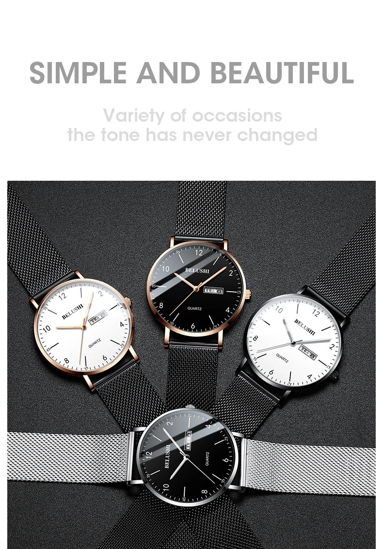 Men Watch Ultra Slim Steel Mesh Quartz Wristwatch Dual Calendar Simple Black Clock Male Hodinky Man Watch Relogio Masculino