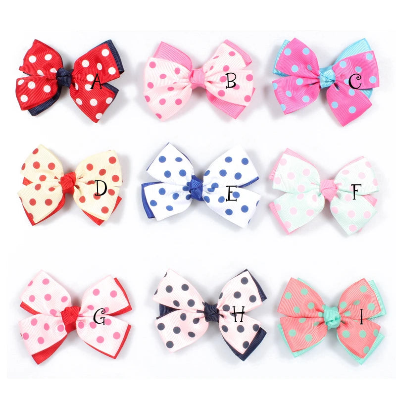 120pcs/lot 3" 9colors Double Grosgrain Dot Ribbon Flower Bows with Clip Kids Girls Organza Hair Bows For Toddle Hair Accessories